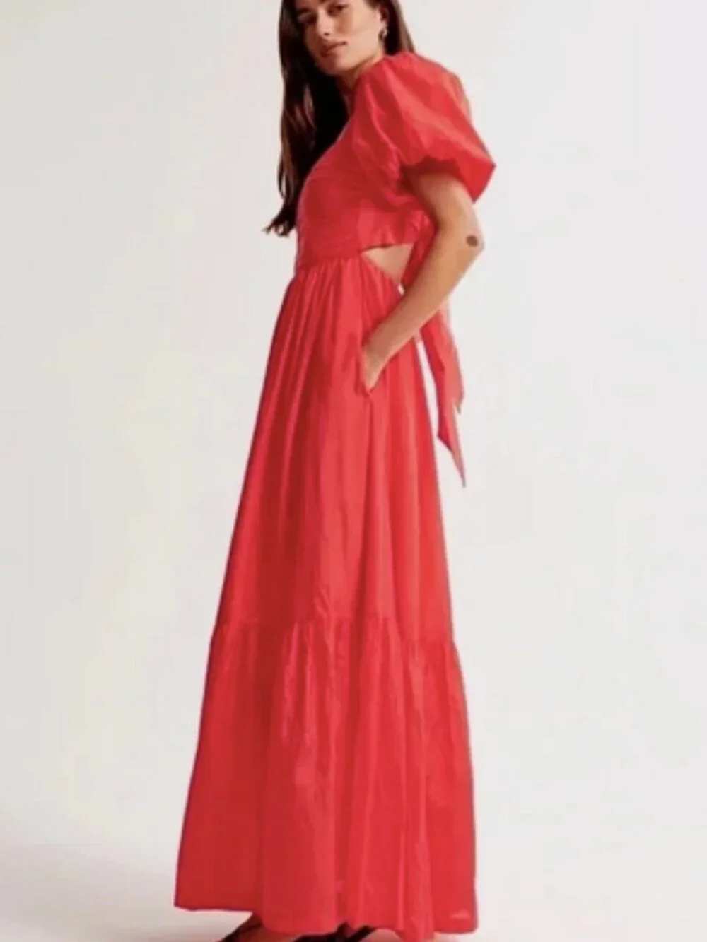 Abercrombie & Fitch A&F Emerson Drama Bow-Back Red Maxi Dress Size S Tall NWT